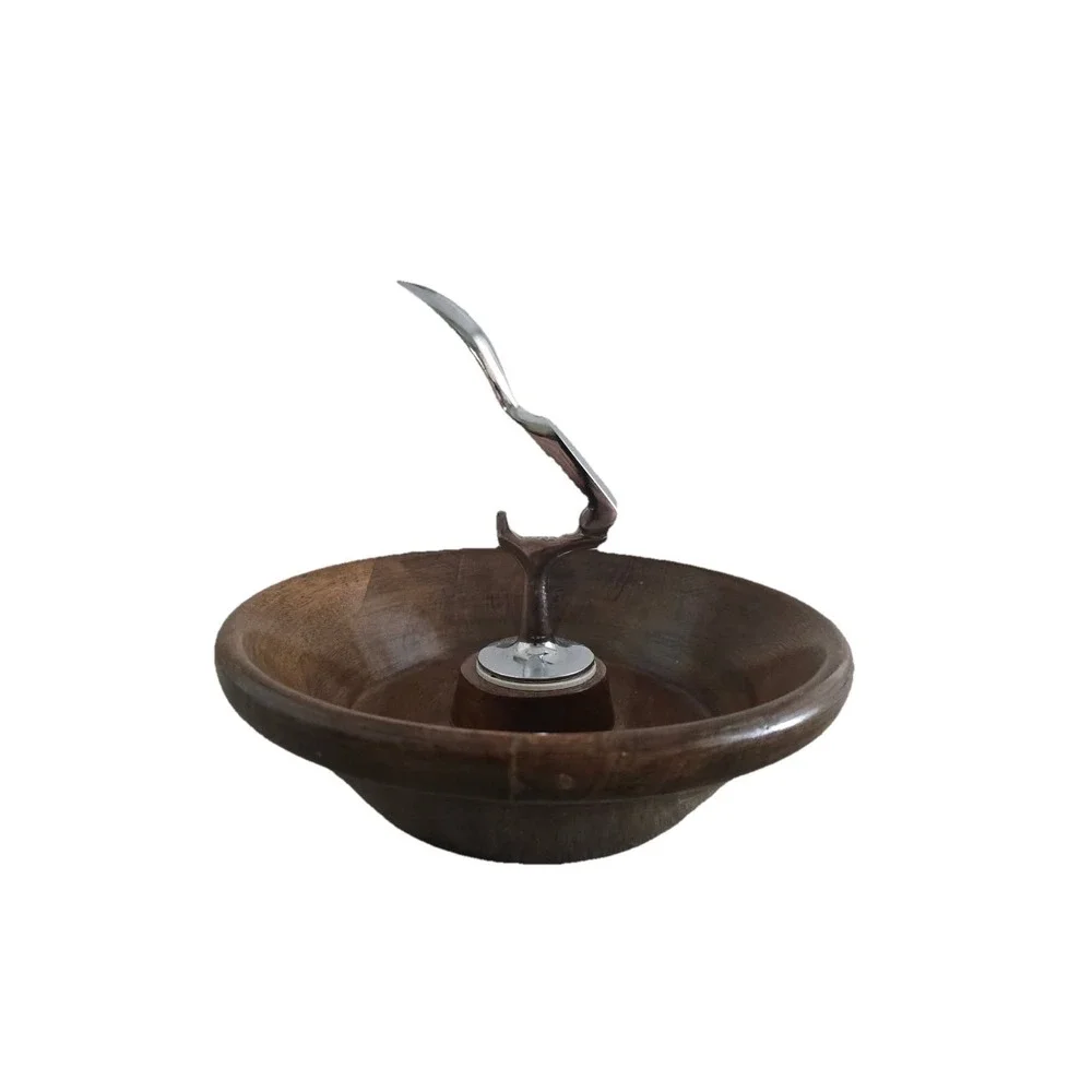 Vintage Nutcracker Bowl Walnut Brown Chrome 9.5